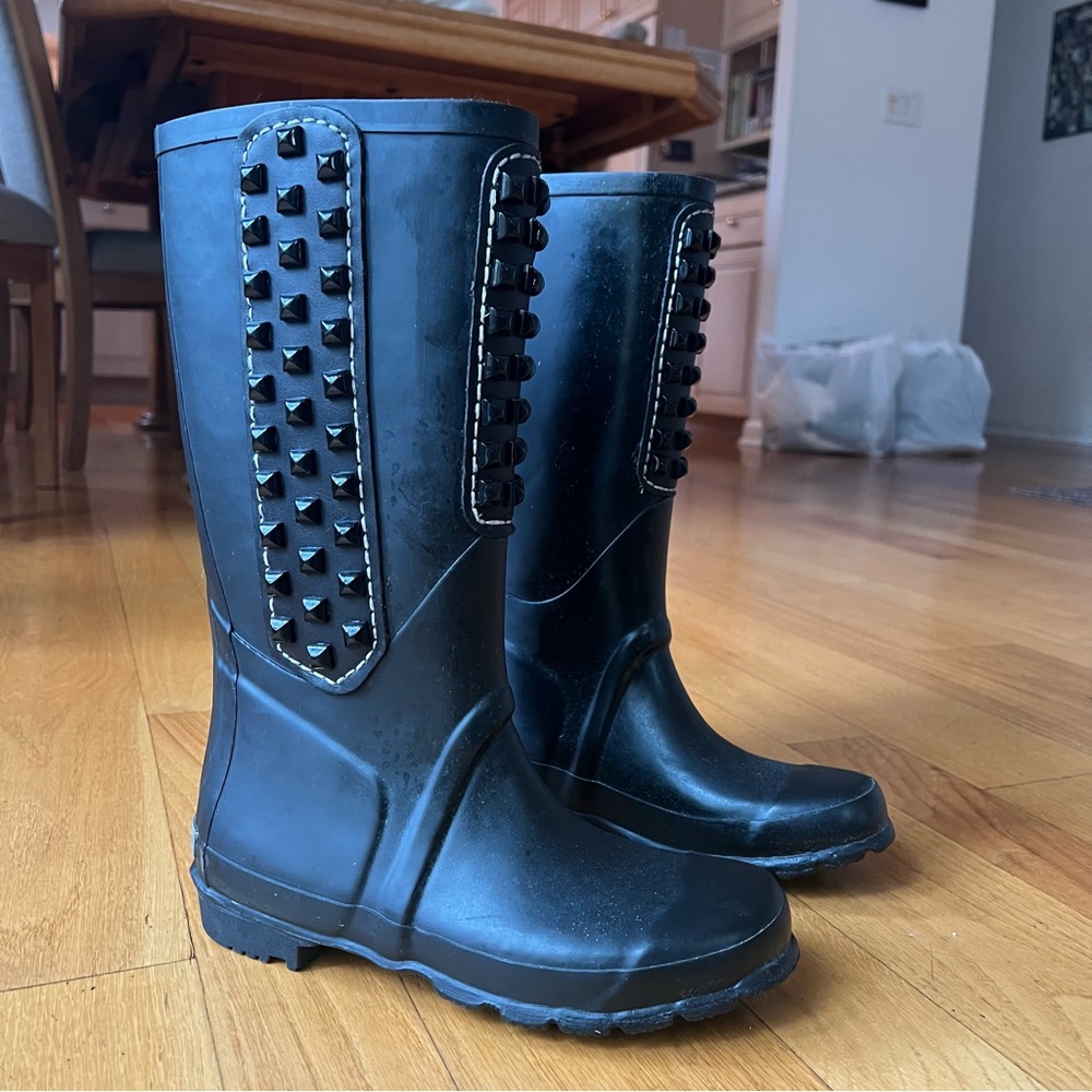 BCBG MaxAzria Black Stud Rain Boots